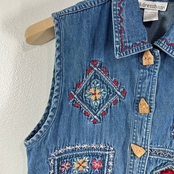 Dressbarn Denim Vest Embroidered Floral Cotton Sleeveless Top Blue Size Small - Picture 4 of 8